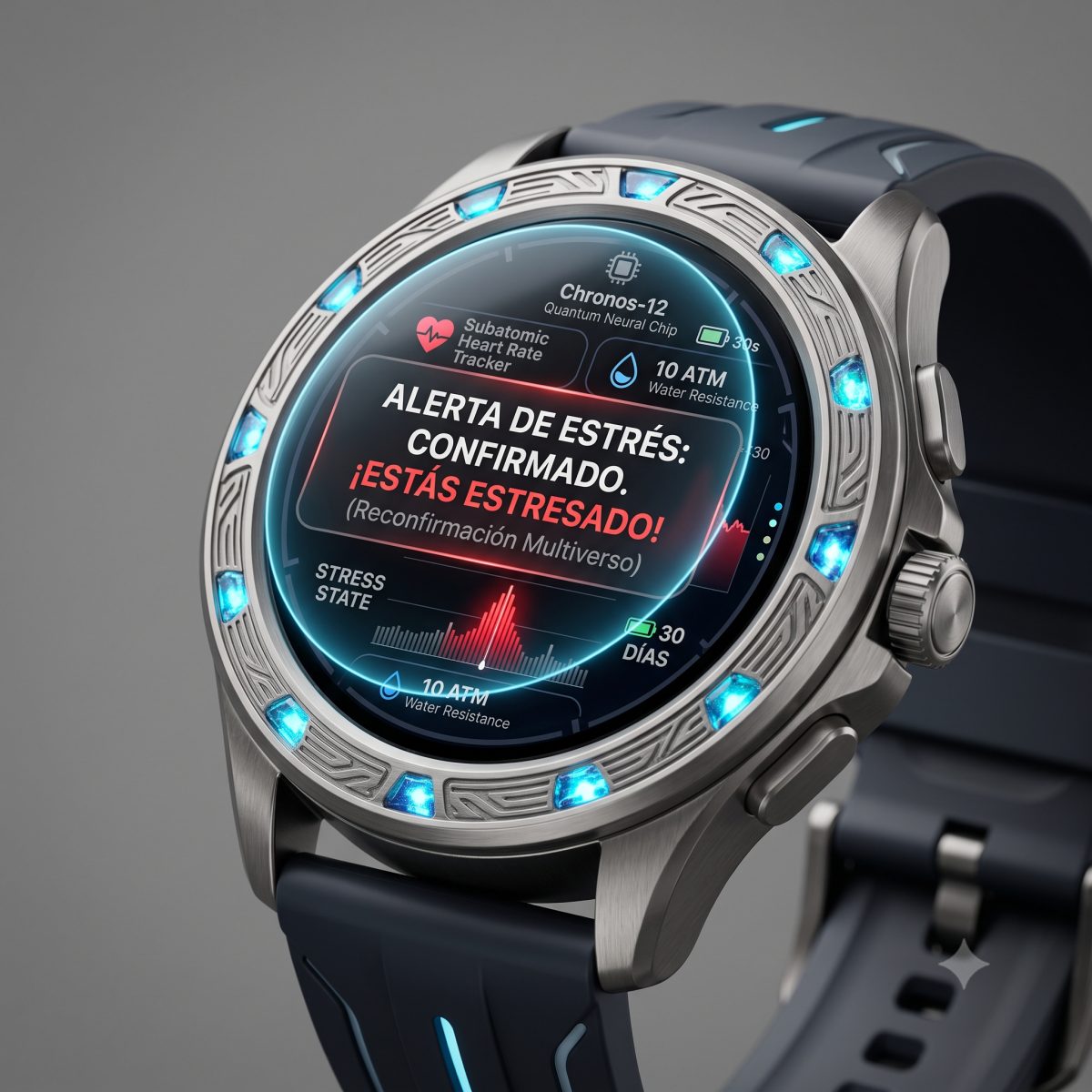 Smartwatch Cuántico iGlow 12 Reloj Inteligente Titanio Pantalla Holográfica Medidor Estrés 10 ATM Batería 30 Días